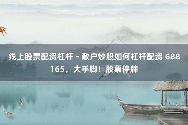 线上股票配资杠杆 - 散户炒股如何杠杆配资 688165，大手脚！股票停牌